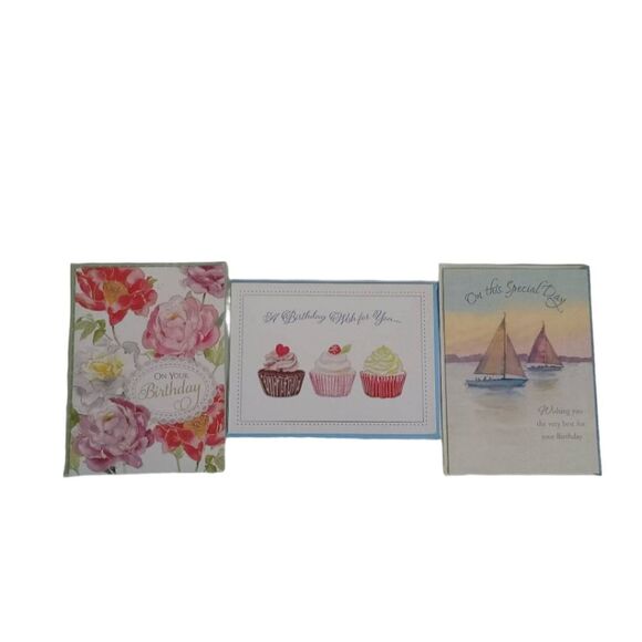 Bundle Set of 3 Assorted Happy Birthday Cards With Correlating Envelopes NEW - Picture 1 of 14
